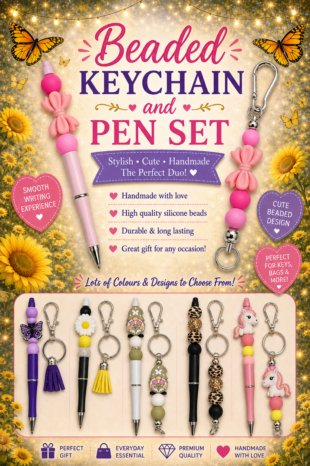 Mummy & Me Beaded Keychain and Pen Set