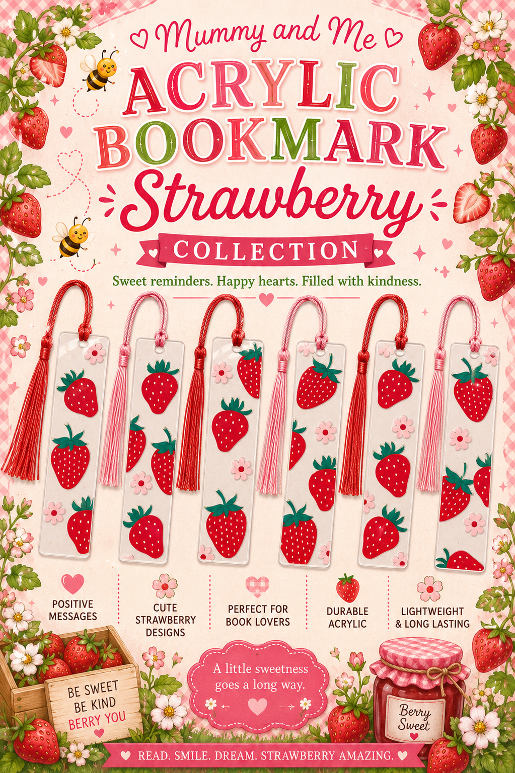 Mummy and Me Acrylic Bookmark Strawberry Collection