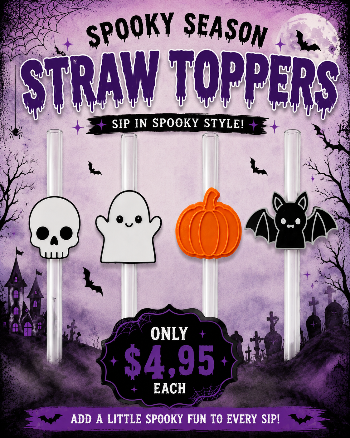 3D Printed Spooky Straw Topper Collection