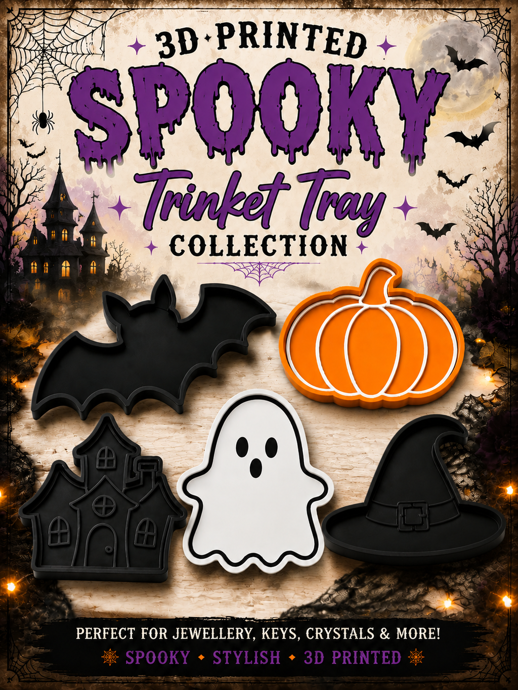3D Printed Spooky Trinket Tray Collection